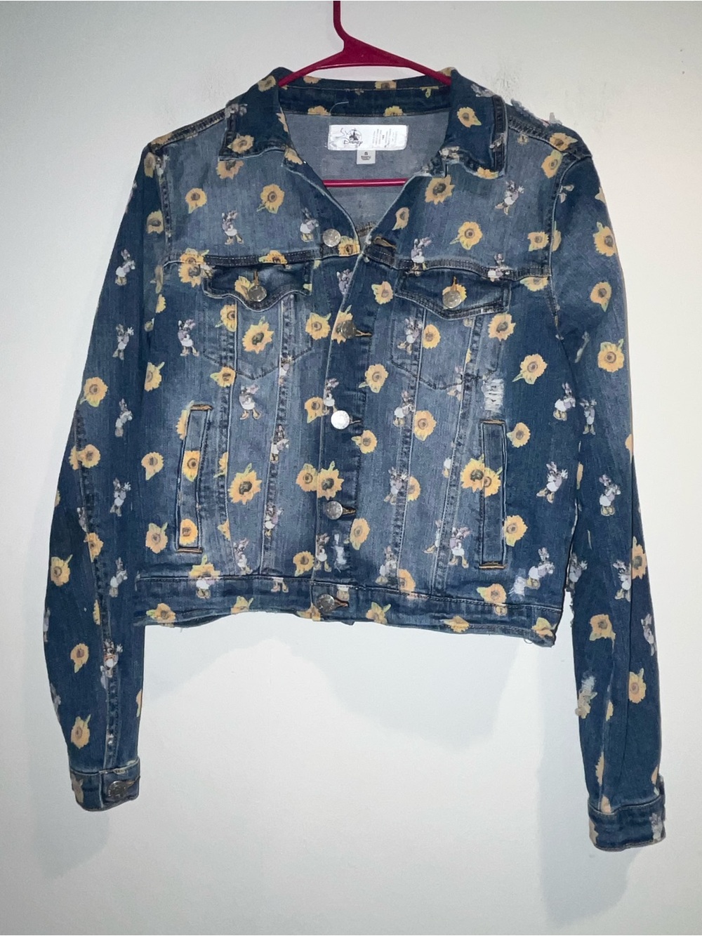 DISNEY DISNEY PARKS Distressed Daisy Duck sunflower denim jacket